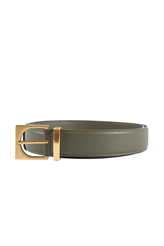 Cube gold-buckle belt sage green 35mm