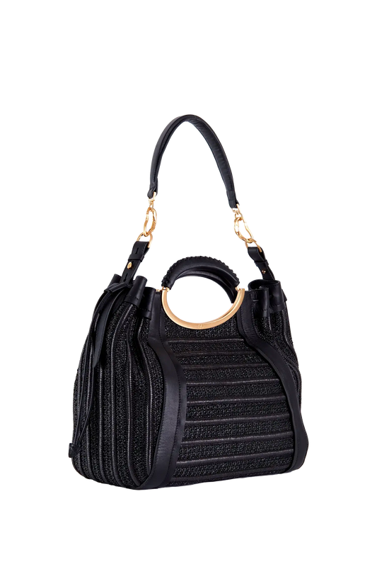 Crab Raffia Handbag Preto