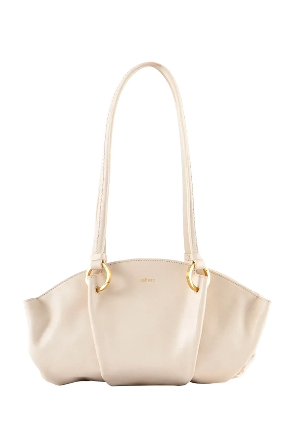 Bolsa baguette em couro legítimo na cor areia com fechamento por zíper e alça de ombro confortável, design sofisticado e funcional ideal para o dia a dia.