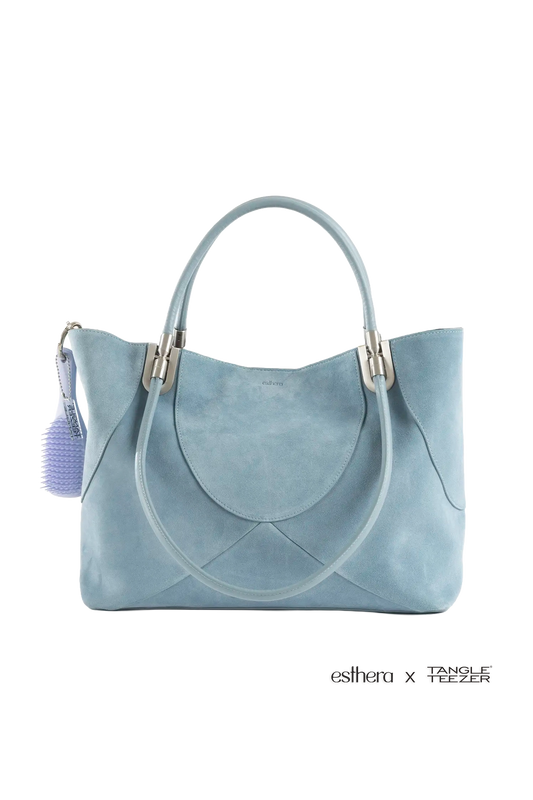 4PM maxi handbag azul-celeste com Tangle Teezer lavanda