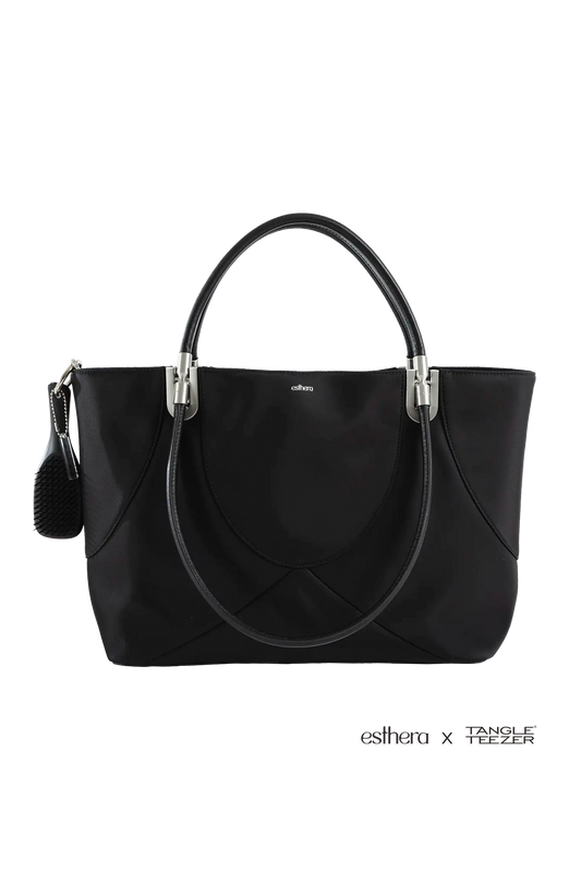 4PM maxi handbag nylon preta com Tangle Teezer