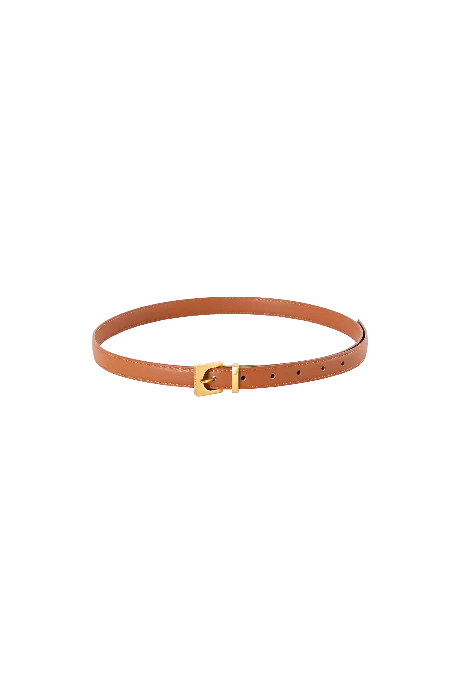 Cinto de couro de 20mm na cor marrom com fivela dourada em formato geométrico e estrutura interna acolchoada com enchimento, detalhes premium e silhueta limpa, uma peça versátil indispensável para o guarda-roupa contemporâneo.